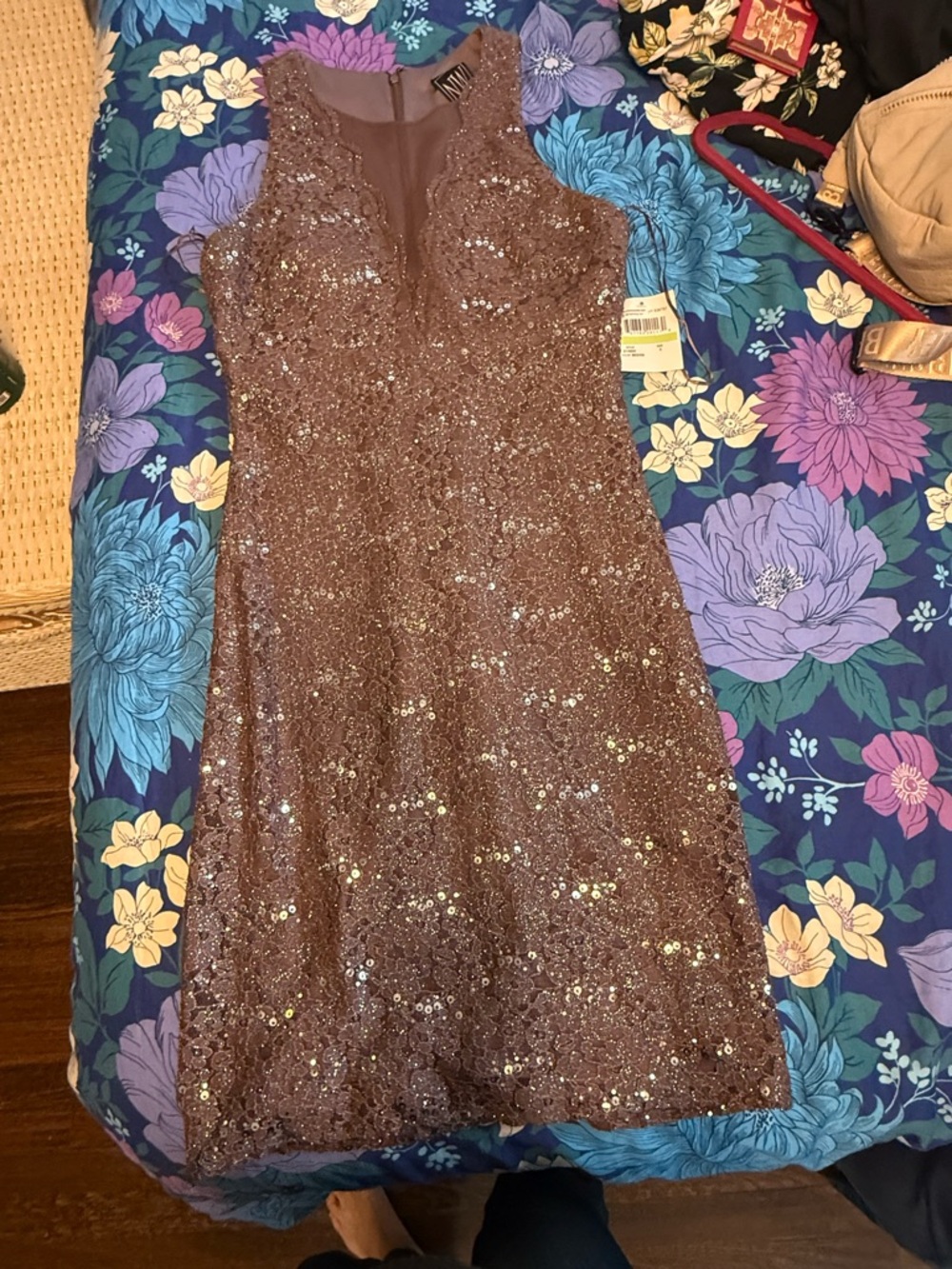 Sleeveless Sequin Lace Cocktail Dress - Mauve